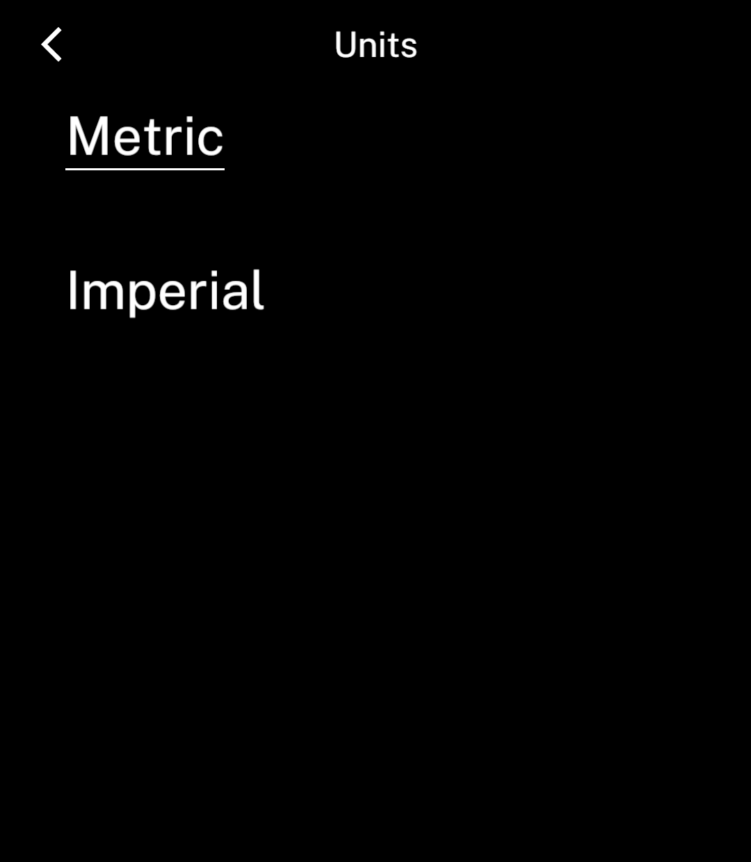 Metric and Imperial choices, with Metric selected.