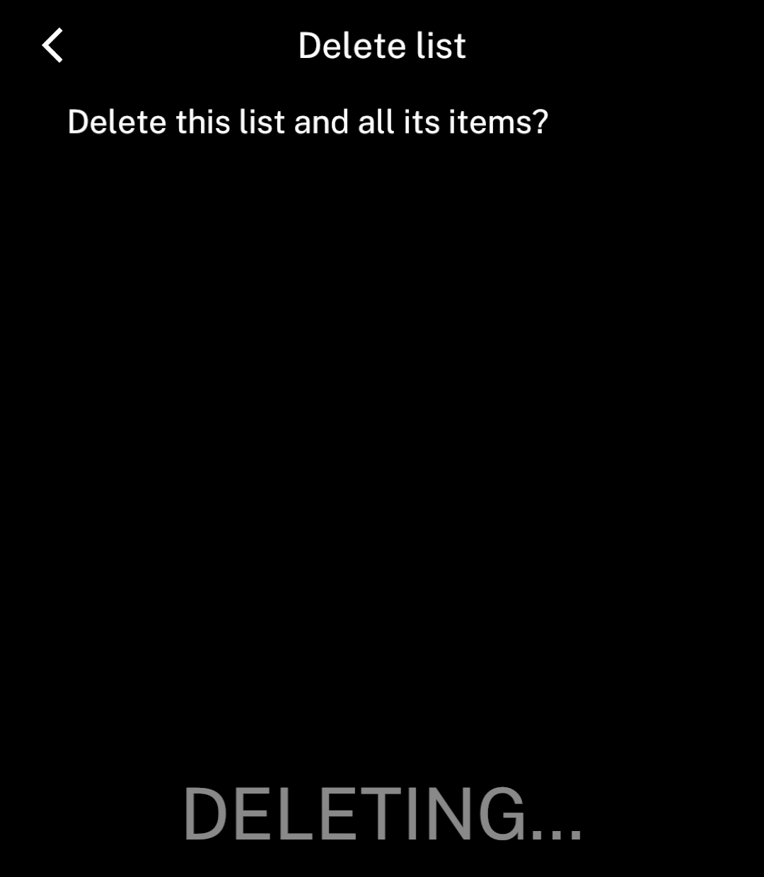 A disabled Deleting action while deletion is pending.