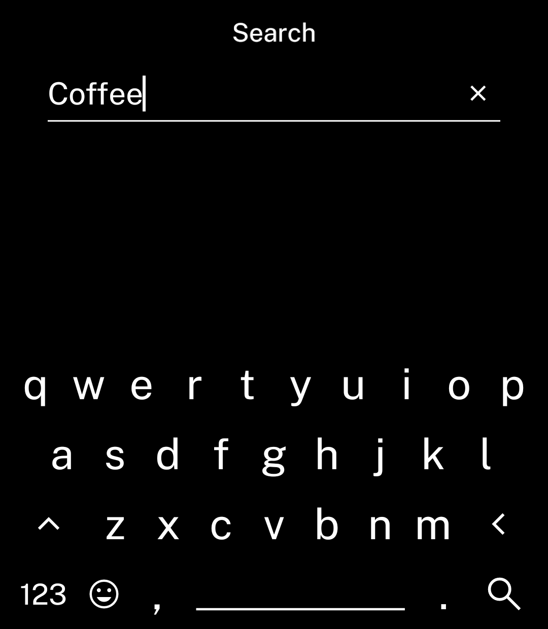 Search input with text and the keyboard open.