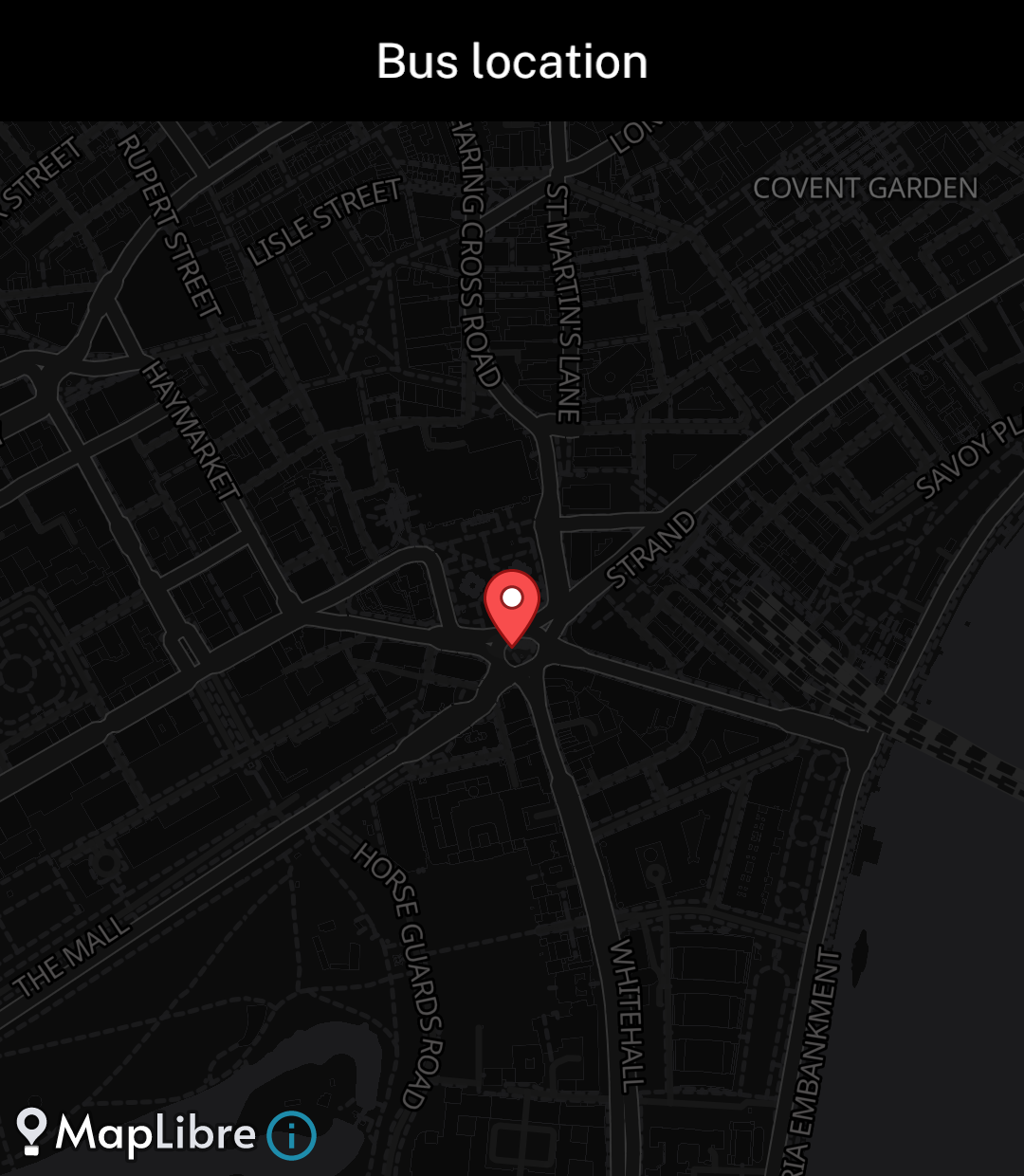 A map of central London with a bus marker.