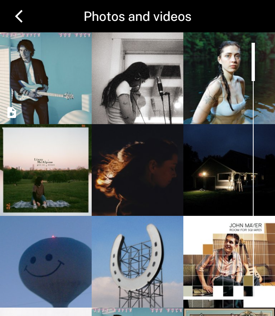 A grid of example photos and a video.