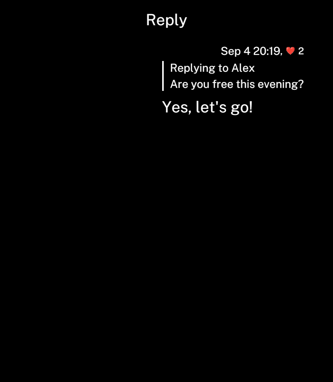 An outgoing message quoting an earlier message, with reactions in its information line.