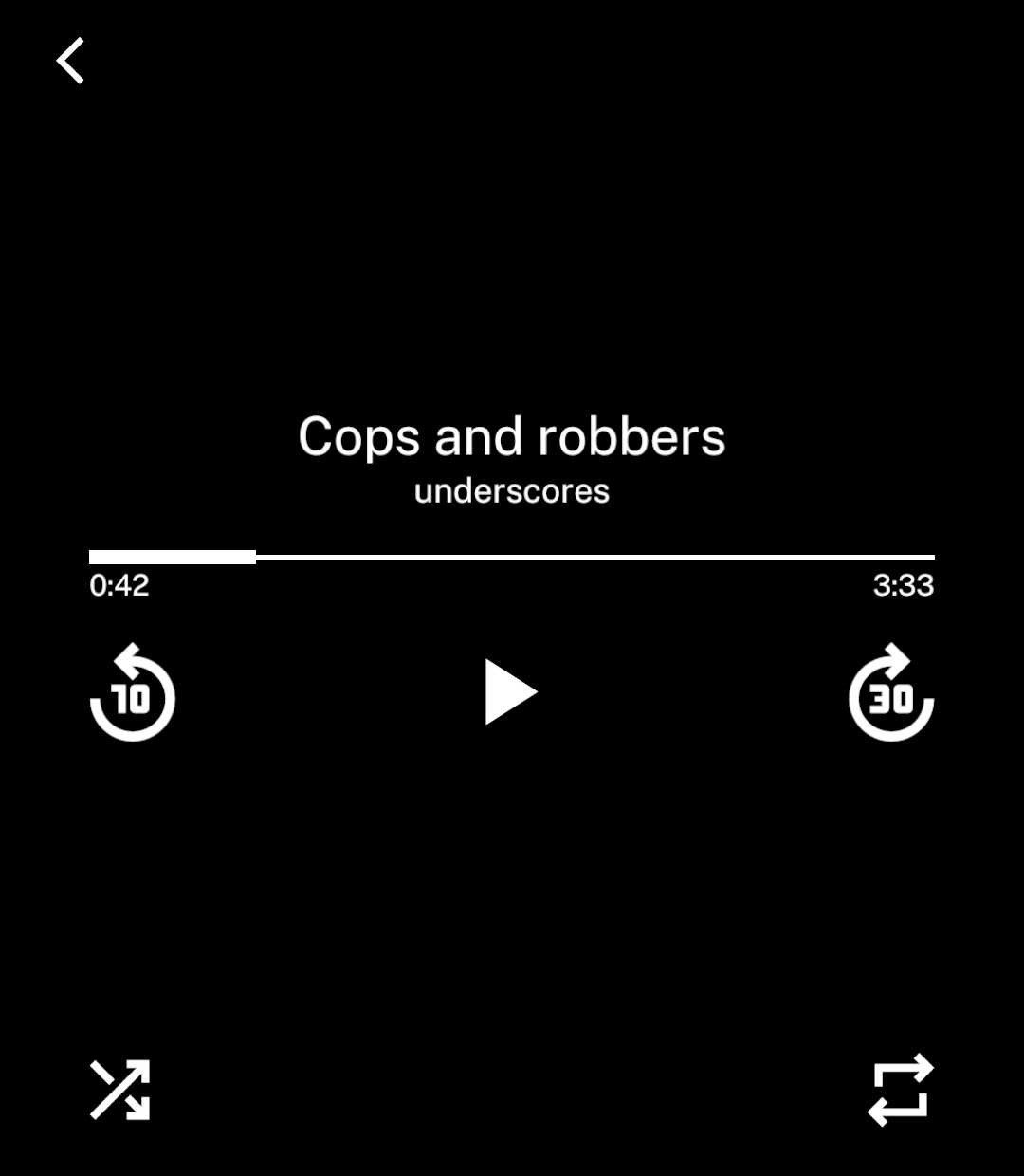 Playback controls with 10-second rewind and 30-second forward icons.
