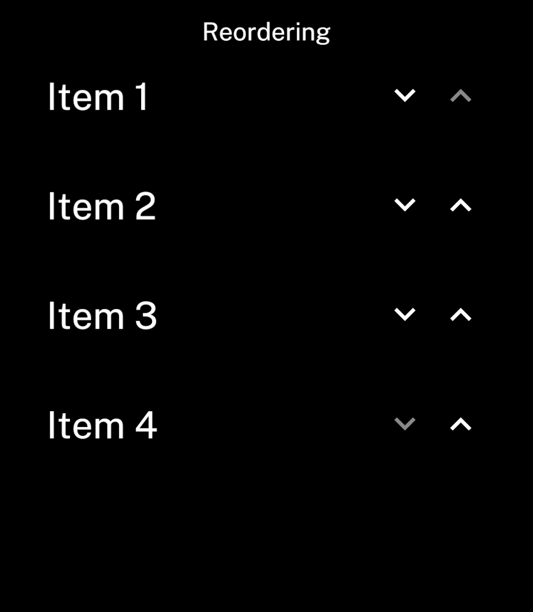 Four items in order, with down and up arrows beside each row. The first up arrow and last down arrow are disabled.