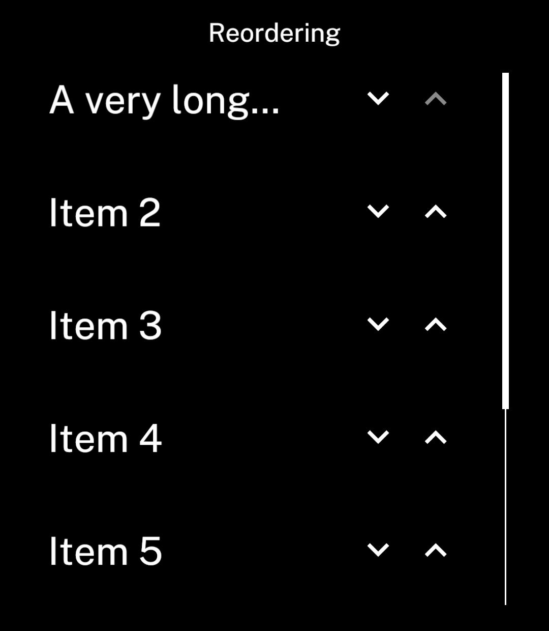 A long name ends with an ellipsis before the arrows. Eight rows make the screen scroll, with a scrollbar on the right.