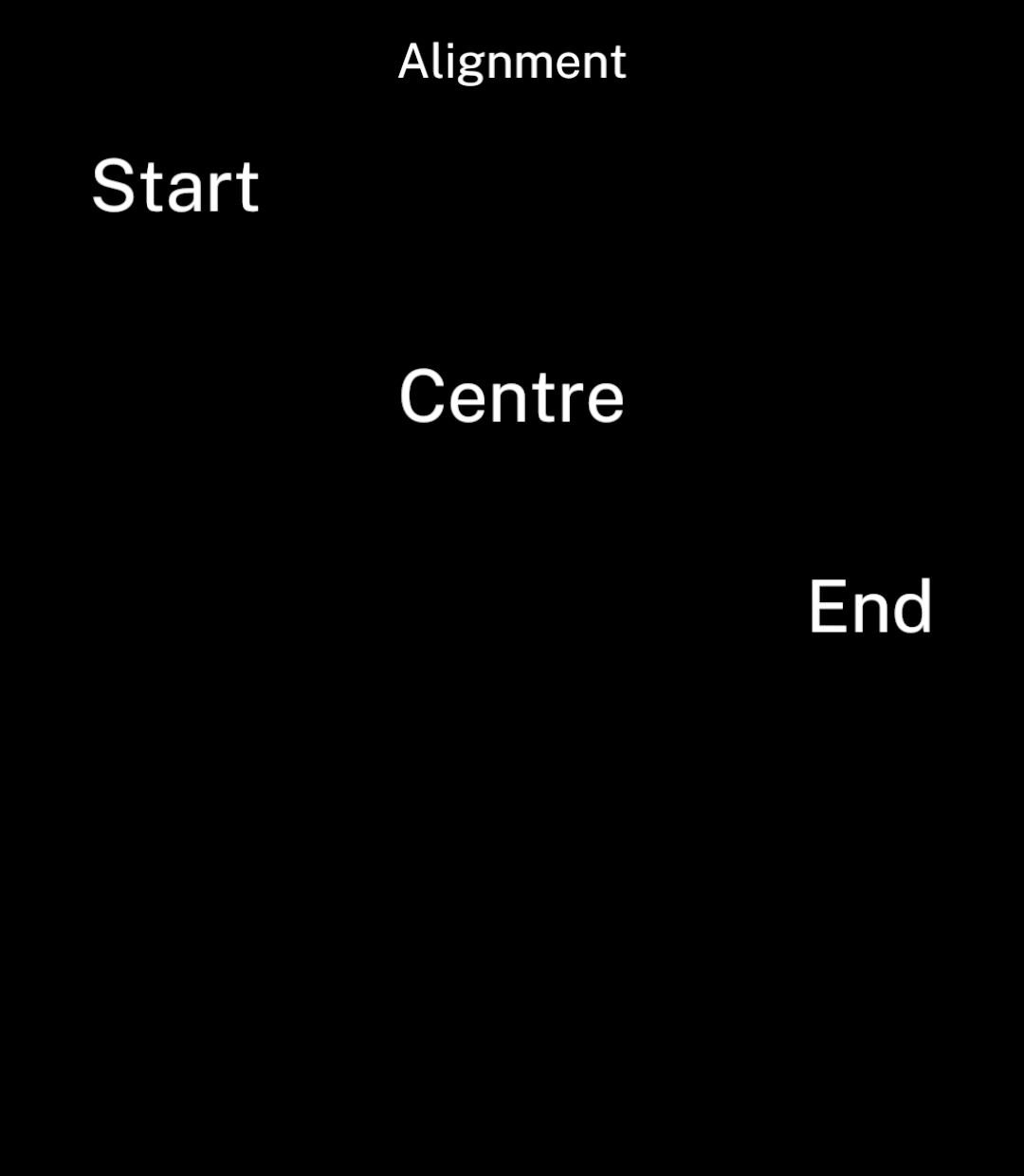 Text aligned to the start, centre and end.